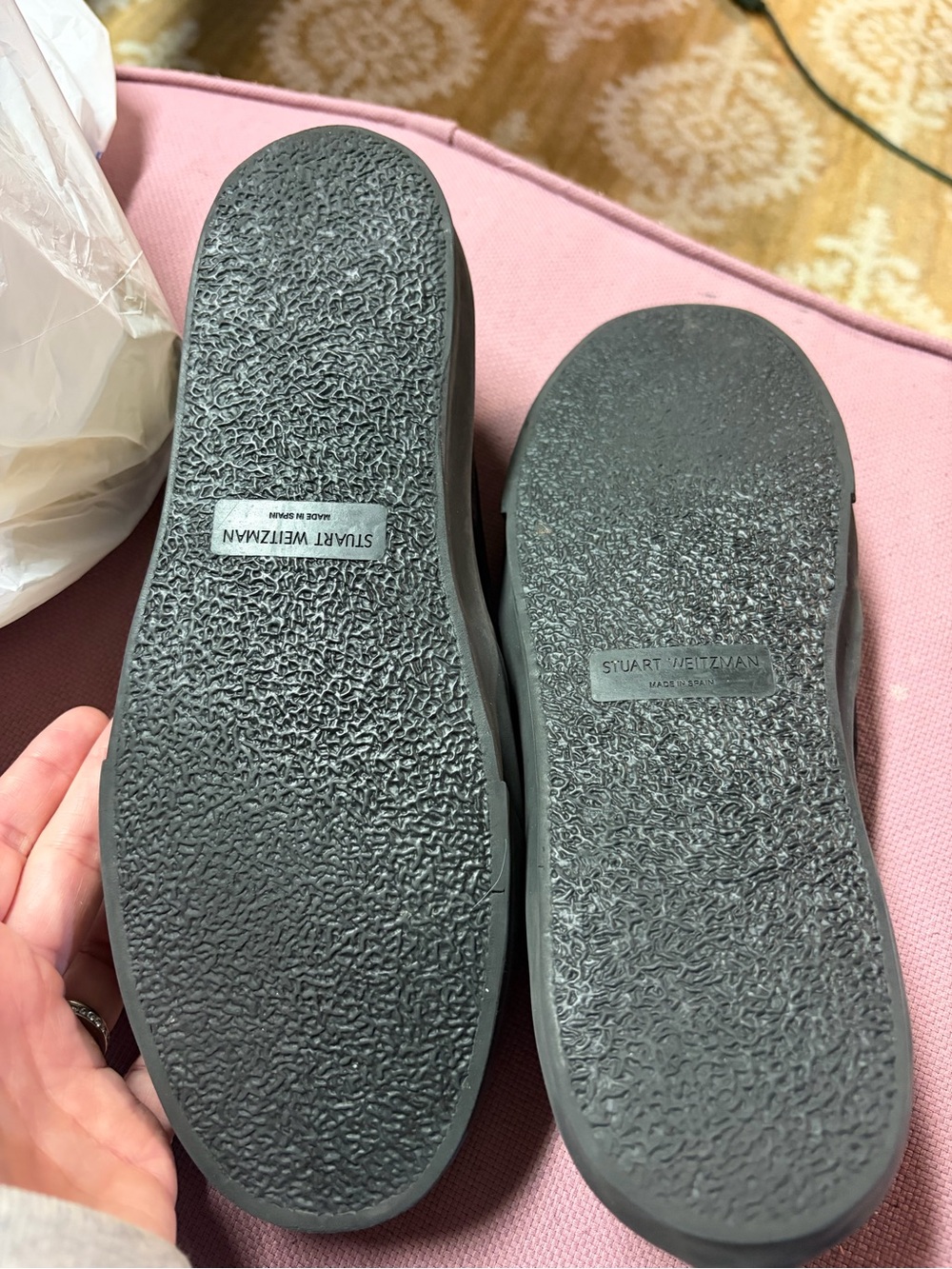 Stuart Weitzman Black Suede Slip-On Loafers with Blue Trim and Light Blue Bow - Picture 5 of 5